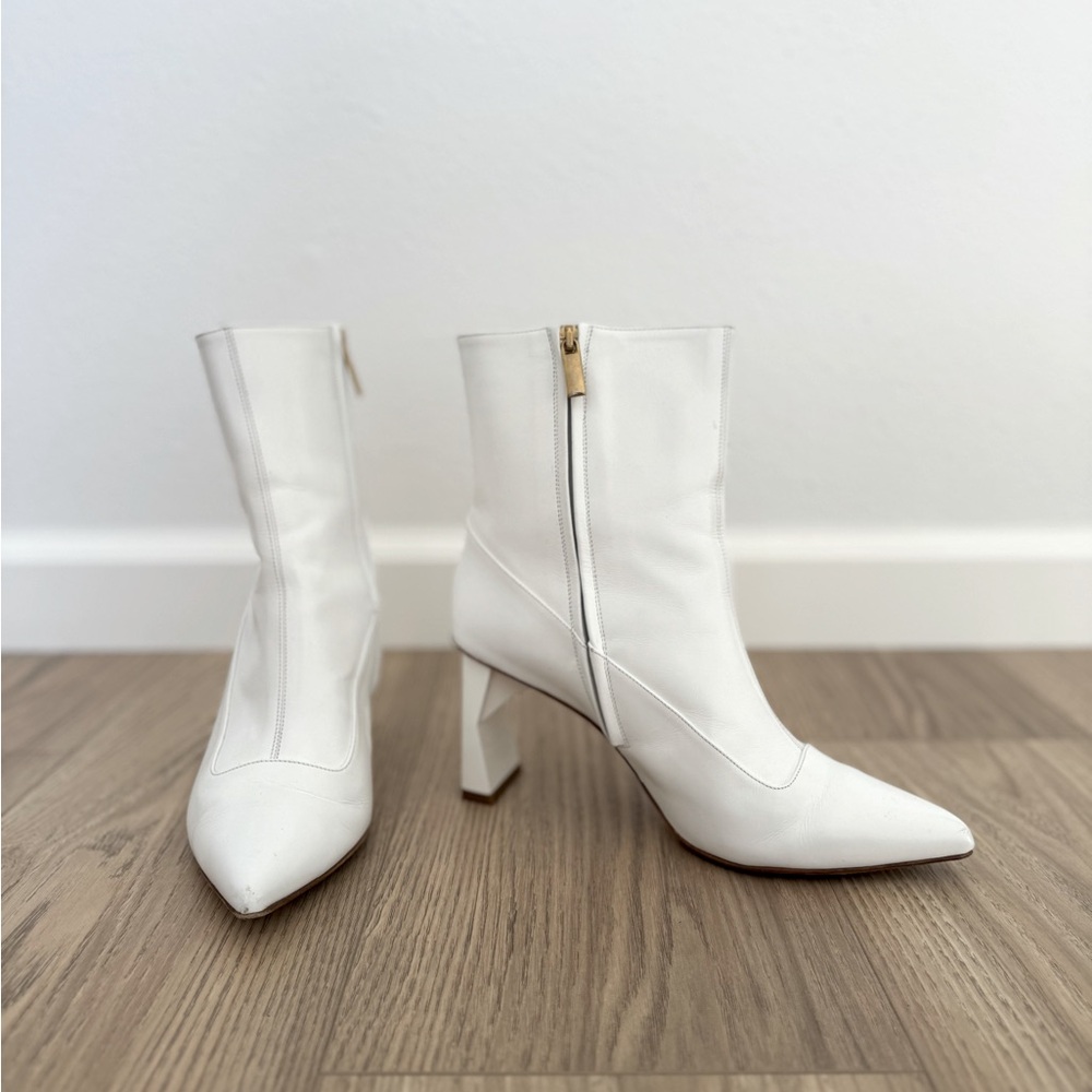TIBI Alexis Pointed Toe Booties Bright White, Size 38 EU (US 7.5 - 8)